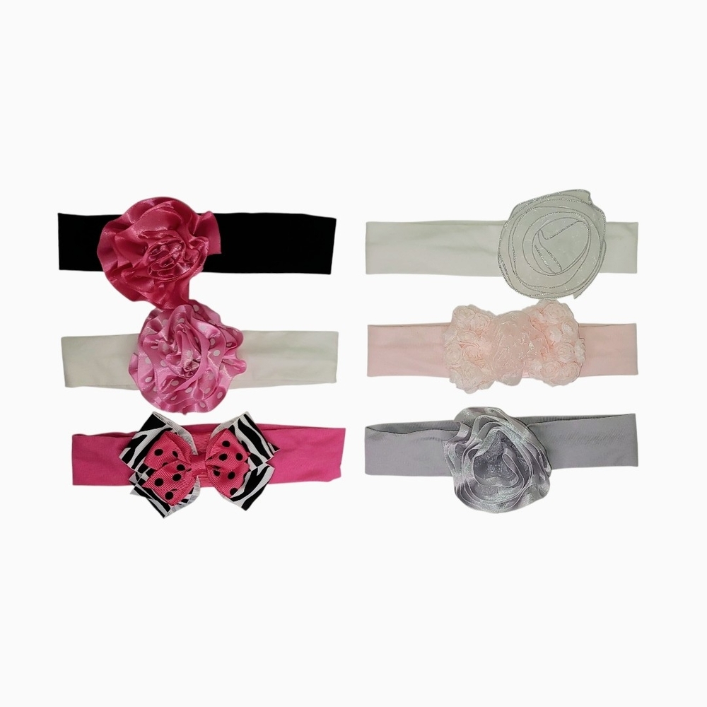 Baby Girl  Headbands Collection  lot of 6- Pink, Black, White, Gray